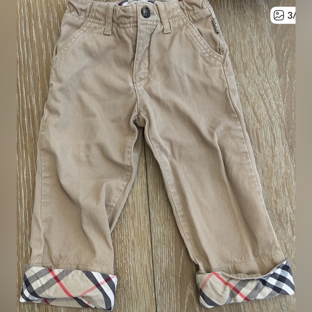 BURBERRY Plaid Shirt and Khaki Pants Set with Brown Boots - Picture 5 of 7